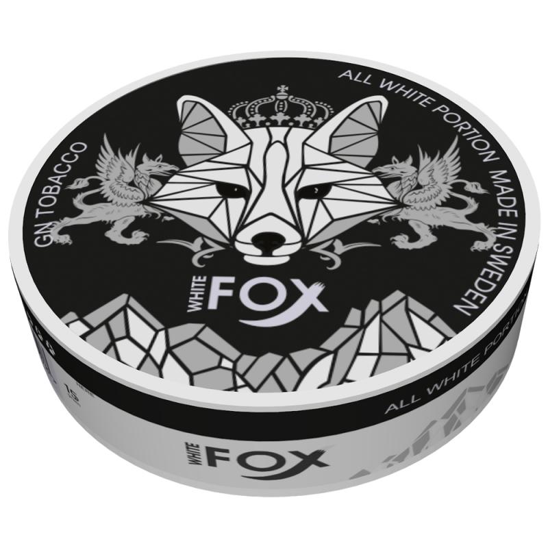 White Fox Black nicotine pouches can — 30-34mg/g extreme ultra-strong dark tobacco smoke rose geraniol tobacco-free GN Tobacco Sweden