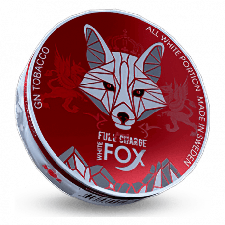 White Fox Full Charge nicotine pouches can — 16mg Ultra Strong peppermint menthol fleece pouch material tobacco-free GN Tobacco Sweden