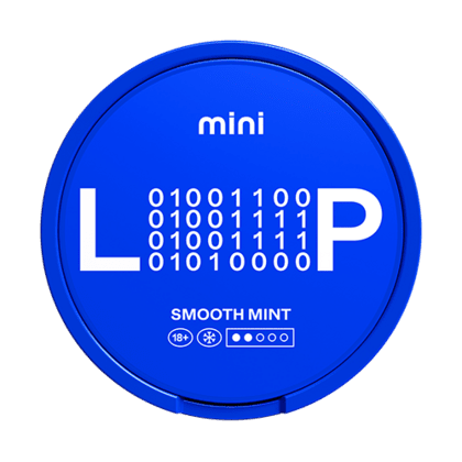 LOOP Smooth Mint Mini nicotine pouch can — soft rounded menthol low TRPM8 no eucalyptol Mini format discreet tobacco-free InstantRush PlantCan Another Factory AB Sweden