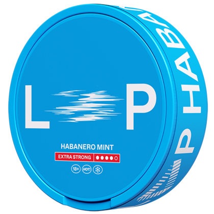 LOOP Habanero Mint Extra Strong nicotine pouch can — habanero capsaicin TRPV1 maximum heat menthol TRPM8 cold Extra Strong tobacco-free InstantRush PlantCan Another Factory AB Sweden