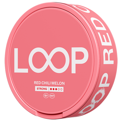 LOOP Red Chili Melon Strong nicotine pouch can — capsaicin TRPV1 heat menthol TRPM8 cold nonadienal melon simultaneous Strong tobacco-free InstantRush PlantCan Another Factory AB Sweden
