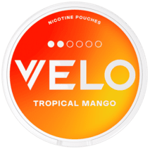 VELO Tropical Mango 6mg nicotine pouches can — Regular mango mandarin passionfruit