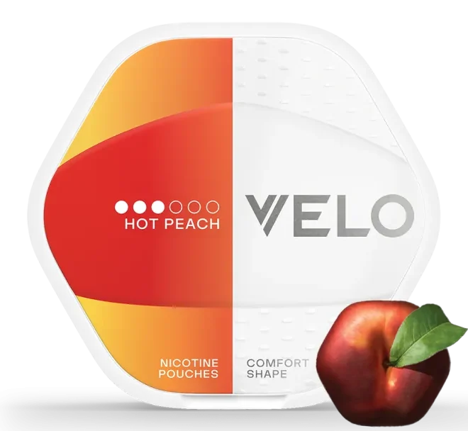 VELO Shift Hot Peach tobacco-free nicotine pouches can with peach flavor