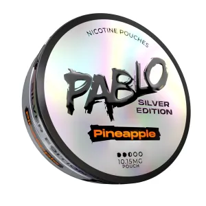 Pablo Silver Edition Pineapple nicotine pouches — ethyl hexanoate allyl hexanoate tropical pineapple ester — ~10mg ~15mg/g Silver Edition — 14g semi-moist — NGP Empire Scandinavia